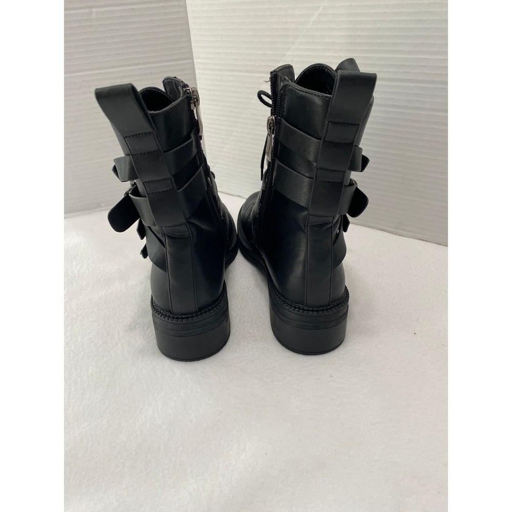 DKNY Combat Boots Women 6M Black Multi-Strap Buckle Moto Side Zip Lace Up Buckle - Picture 7 of 14